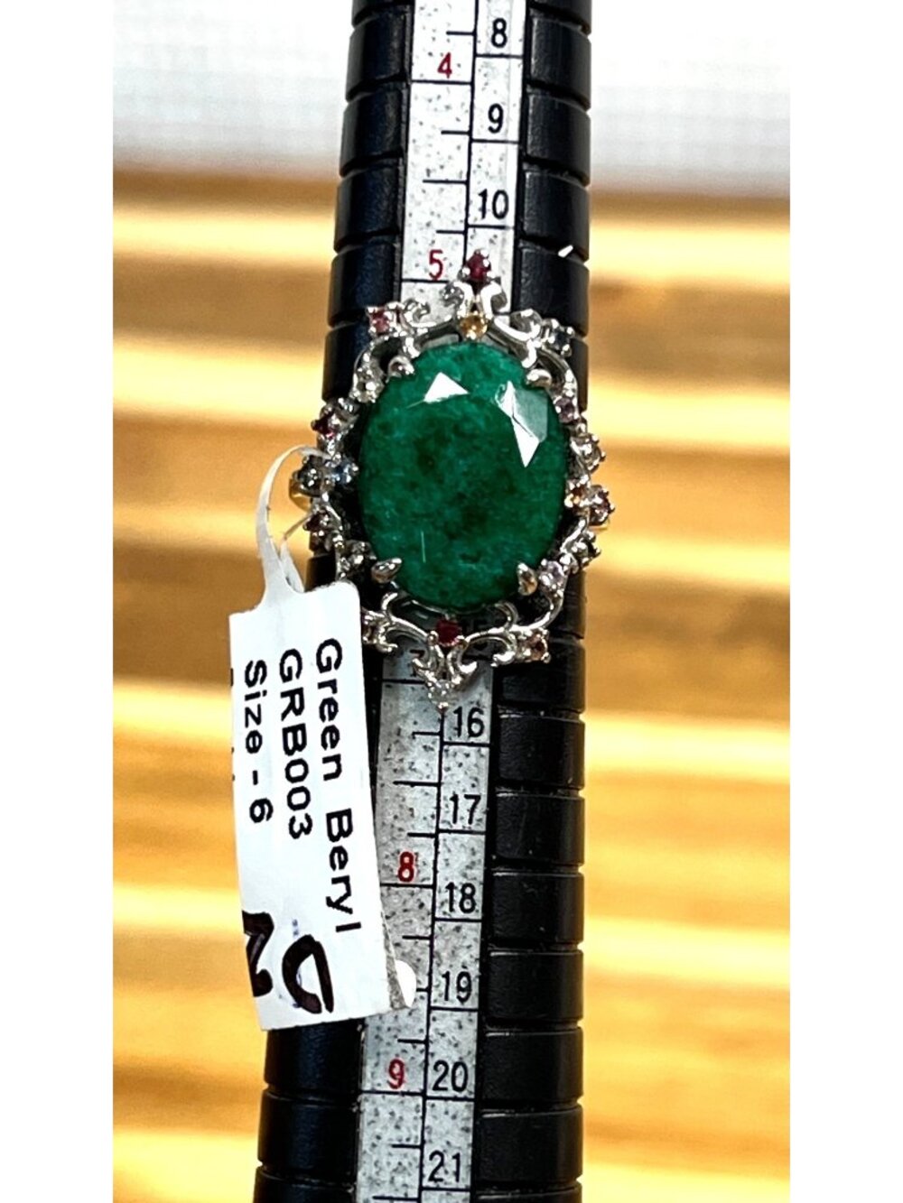 Deep green genuine Beryl stone on .925 sterling silver, size 6 - Picture 7 of 13